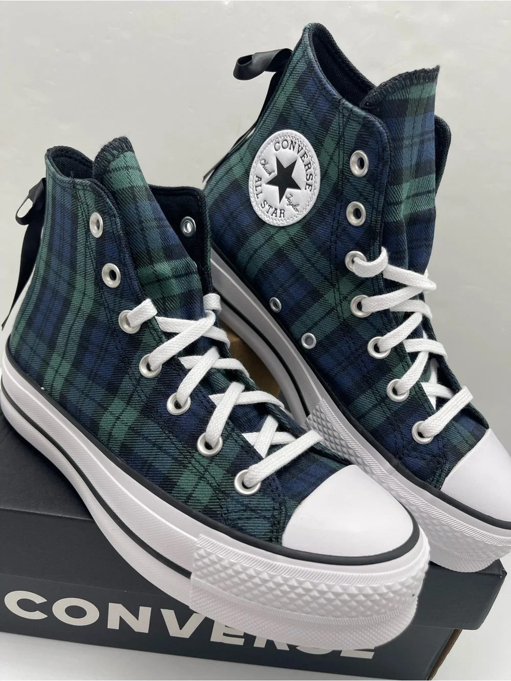 Converse A13879C CTAS LIFT HI NAVY/BLACK/WHITE Platform Sneakers Plaid